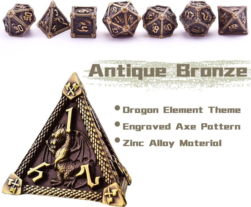 AUSTOR 7-Die Metal DND Dice Set Dungeons and Dragons Polyhedral Roll Playing Dice with Box D20 D12 D10 D% D8 D6 D4 for Pathfinder MTG RPG Board Games - Image 3